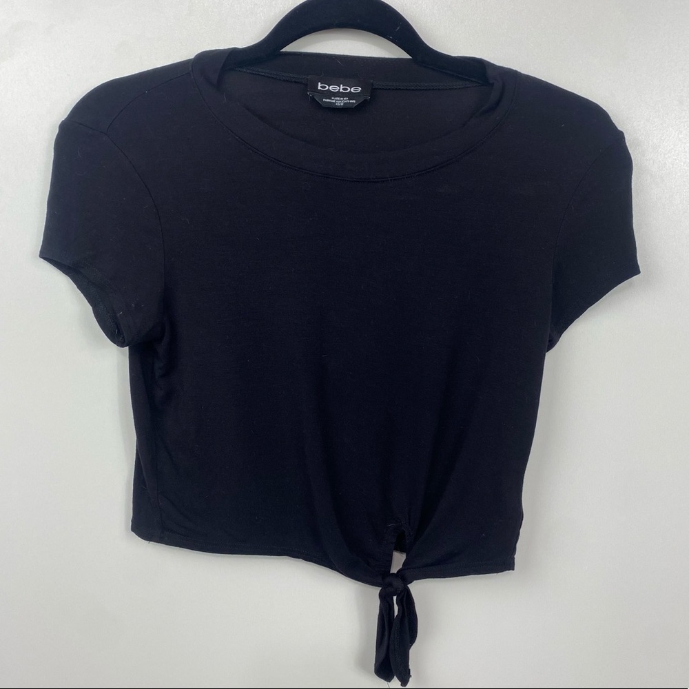 Bebe Top Crop Modal Black Short Sleeve Size X-SM